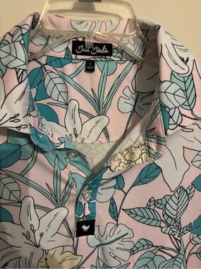Bad Birdie Pink Floral Polo with Teal Accents